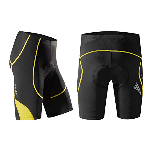 Santic Pantalon Ciclismo Hombre Corto Pantalones Bicicleta Hombre Montaña/MTB Acolchado con Badana/Almohadilla Amarillo EU L