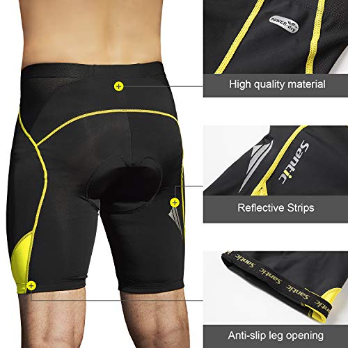 Santic Pantalon Ciclismo Hombre Corto Pantalones Bicicleta Hombre Montaña/MTB Acolchado con Badana/Almohadilla Amarillo EU L