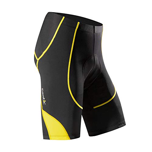 Santic Pantalon Ciclismo Hombre Corto Pantalones Bicicleta Hombre Montaña/MTB Acolchado con Badana/Almohadilla Amarillo EU L