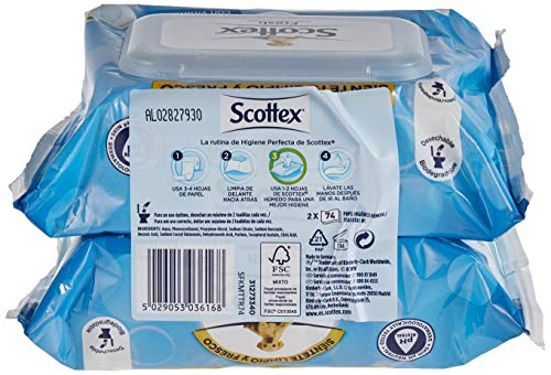 Scottex Fresh Papel Higiénico Húmedo - 2 paquetes de 74 servicios