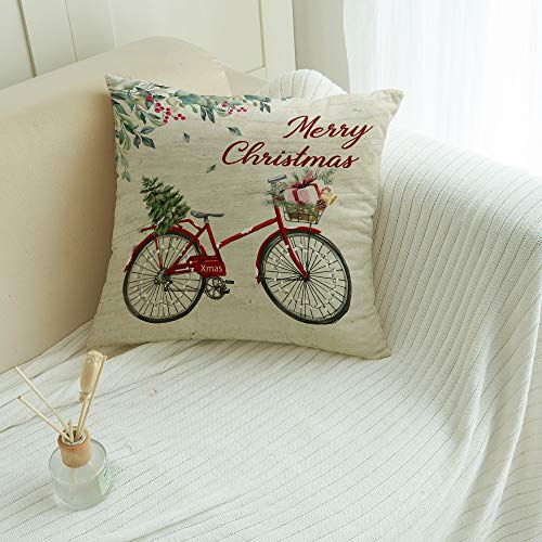 Scrummy Fundas de almohada de 66 x 66 cm, diseño de árbol de bicicleta con texto en inglés "Merry Christmas Berry Xmas Red Bicycle Tree"