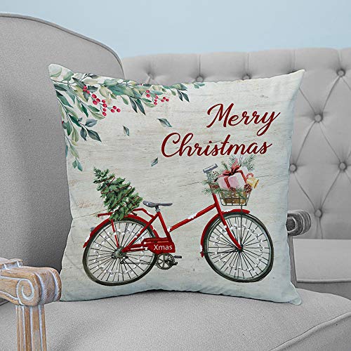 Scrummy Fundas de almohada de 66 x 66 cm, diseño de árbol de bicicleta con texto en inglés "Merry Christmas Berry Xmas Red Bicycle Tree"