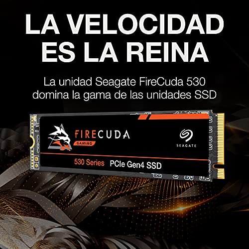 Seagate FireCuda 530 NVMe SSD, 1 TB, SSD interno, M.2 PCIe Gen4 ×4 NVMe 1.4, 7300 MB/s, 3D TLC NAND, 1275 TBW, 1,8 M horas MTBF, para PS5/PC, 3 años de servicios Rescue (ZP1000GM3A013)