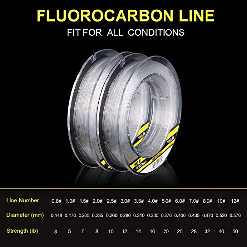 Seaknight Hilo de Pescar 100% fluorocarbono, 50M/100M y Formato Invisible 3-100LB