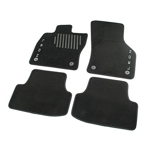 Seat 5F0061675D041 Trail - Juego de 4 Alfombrillas de Tela de Terciopelo Negro con Texto Leon