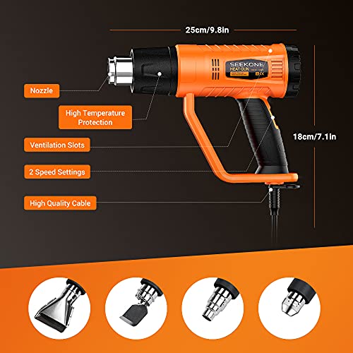 SEEKONE Pistola de Aire Caliente 2000W, Pistola de Calor 400 ℃/ 600 ℃ con 4 Boquillas, Perfecta para Soldar, Aflojar Tornillos Oxidados y Descongelar