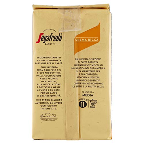 Segafredo - Zannetti- Cafe Molido - Crema Ricca- Intensidad 11 - Aroma Intenso y Crema Agradable - 225 Gramos