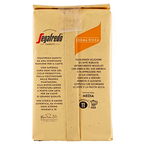 Segafredo - Zannetti- Cafe Molido - Crema Ricca- Intensidad 11 - Aroma Intenso y Crema Agradable - 225 Gramos