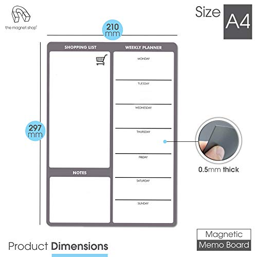 semanal Comida Dieta Planificador magnético ¦ A4 Seco Pizarra blanca Avisos Tablero de notas - COCINA NEVERA LISTA LA COMPRA Preparación Nutrición Familia (Gris / Gris) ¦ THE MAGNET SHOP