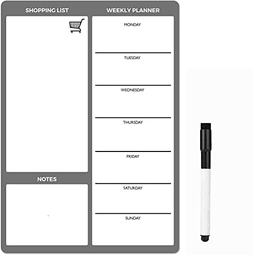 semanal Comida Dieta Planificador magnético ¦ A4 Seco Pizarra blanca Avisos Tablero de notas - COCINA NEVERA LISTA LA COMPRA Preparación Nutrición Familia (Gris / Gris) ¦ THE MAGNET SHOP