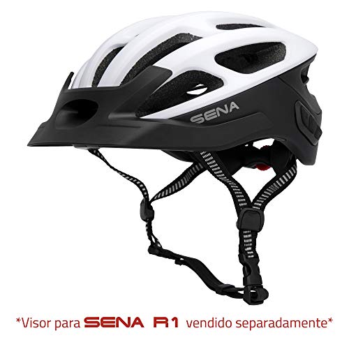 Sena R1 Smart Helmet para ciclismo (Matte White, Tallas L), Certificado CE