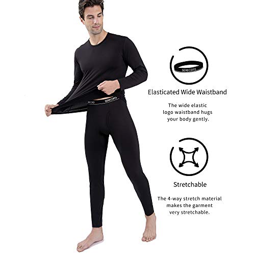 Serecofo Conjunto de Ropa Interior Térmica para Hombres Forro Polar o Vellón Polar Camisa de Manga Larga Top & Calzoncillos Largos Pantalones Largos para Hombres Ultra Suave & Cálido (L, Negro)