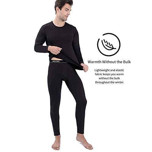 Serecofo Conjunto de Ropa Interior Térmica para Hombres Forro Polar o Vellón Polar Camisa de Manga Larga Top & Calzoncillos Largos Pantalones Largos para Hombres Ultra Suave & Cálido (L, Negro)