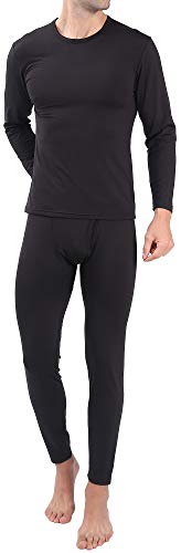 Serecofo Conjunto de Ropa Interior Térmica para Hombres Forro Polar o Vellón Polar Camisa de Manga Larga Top & Calzoncillos Largos Pantalones Largos para Hombres Ultra Suave & Cálido (L, Negro)