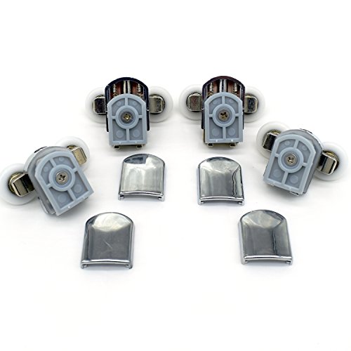 Set de rodamientos de mampara corredera de ducha doble, con guías y ruedas de 25 mm de diámetro (4 unidades)