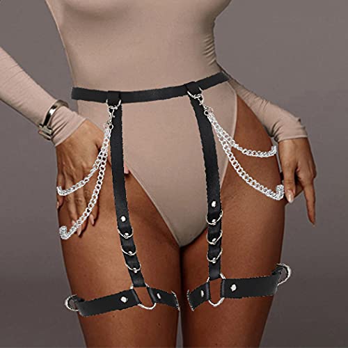 Sethain Punk Leather Waist Chains Black Layered Thigh Chain Leg Chain Gótico Belly Chain Body Jewelry for Women and Girls
