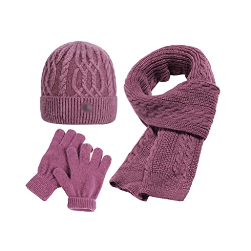 SFF Guantes Moto Guantes De Terciopelo De Invierno Sombrero Sombrero Sistema De La Bufanda Mujeres Warm Knit Hat Adecuado For Madre Y Abuela Guantes Ciclismo (Color : Pink, tamaño : One Size)