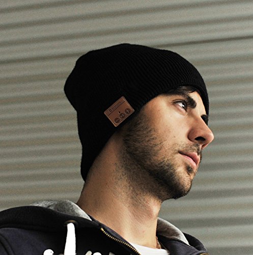 Sharon Gorro Bluetooth Beanie Auriculares Altavoces Micrófono Manos libres Música Llamadas sin frío | Compatible con iOS, Android & Windows | Negro