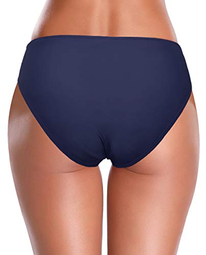 SHEKINI Mujer Bañador Sexy Bañador de Media Altura Cintura Plisada Pantalones de Playa (XL, Azul Oscuro)