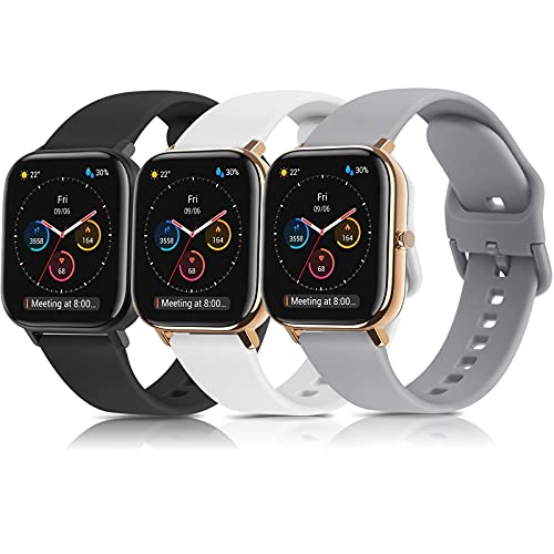 SHENL 3 Pack Correa Compatible con Amazfit GTS, 20mm Pulsera de Repuesto de Silicona Ajustable para Amazfit GTS 2/2 Mini/2e / Amazfit GTR 42mm / Amazfit Bip/Amazfit Bip Lite (Negro/Gris/Blanco)