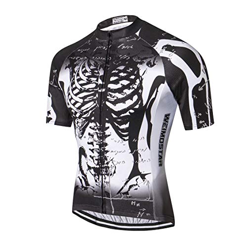 Shenshan Camiseta de ciclismo para hombre, ropa de ciclismo, camiseta transpirable, manga corta, diseño de cráneo, color blanco