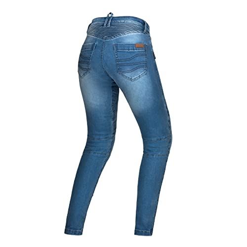 SHIMA JESS BLUE, Moderno Duralid Femenino Jeans de motocicleta con protectores (Azul, 24 Largo)