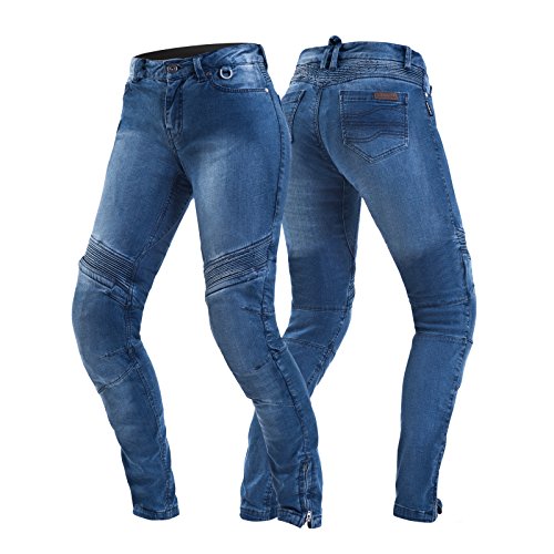 SHIMA JESS BLUE, Moderno Duralid Femenino Jeans de motocicleta con protectores (Azul, 24 Largo)