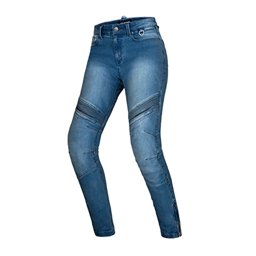 SHIMA JESS BLUE, Moderno Duralid Femenino Jeans de motocicleta con protectores (Azul, 24 Largo)