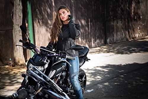 SHIMA JESS BLUE, Moderno Duralid Femenino Jeans de motocicleta con protectores (Azul, 24 Largo)