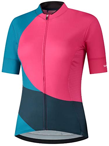 SHIMANO Sumire 2021 - Maillot de ciclismo de manga corta para mujer, color rojo y azul marino