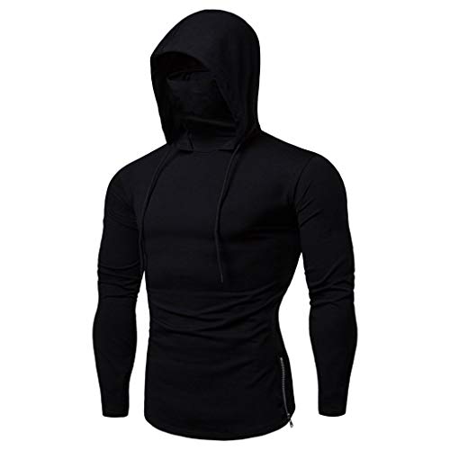 SHOBDW Liquidación Venta Chaqueta con Capucha Talla Grande Invierno Hombre Cara Parabrisas Deportiva Sudadera Pullover Larga Jersey Manga Larga Elástico Gruesos Cálido Estilo Deportivo(Black,XXL)