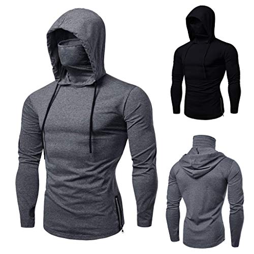 SHOBDW Liquidación Venta Chaqueta con Capucha Talla Grande Invierno Hombre Cara Parabrisas Deportiva Sudadera Pullover Larga Jersey Manga Larga Elástico Gruesos Cálido Estilo Deportivo(Black,XXL)