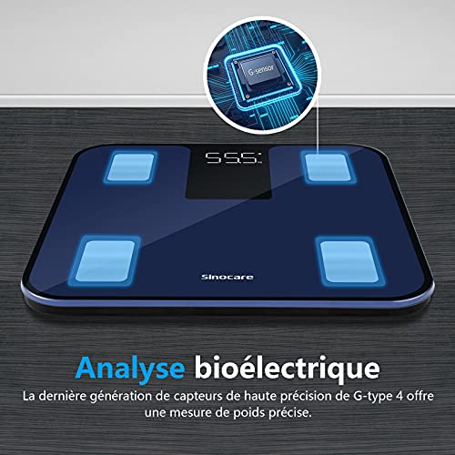 Sinocare Báscula de Grasa Corporal Báscula de Baño Analiza 14 Datos Corporales Báscula Inteligete (AZUL)