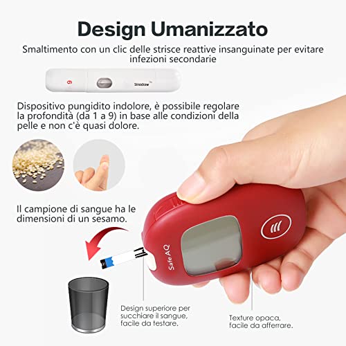 Sinocare Medidor de Glucosa en Sangre, Kit de Prueba de Glucosa en Sangre, 50 x Tiras de Prueba de Glucosa en Sangre y Dispositivo de Punción - mg/dL (Safe AQ Smart)