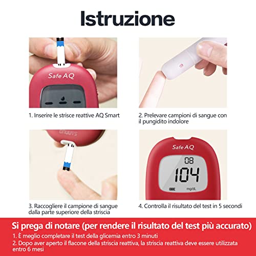 Sinocare Medidor de Glucosa en Sangre, Kit de Prueba de Glucosa en Sangre, 50 x Tiras de Prueba de Glucosa en Sangre y Dispositivo de Punción - mg/dL (Safe AQ Smart)