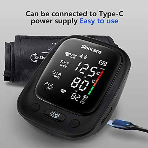 Sinocare Tensiómetro de Brazo Digital, Automática de la Presión Arterial y pulso de Frecuencia Cardíaca Detección, Brazalete Grande de 22-42 cm, 2 Memorias de Usuario (2 * 90)