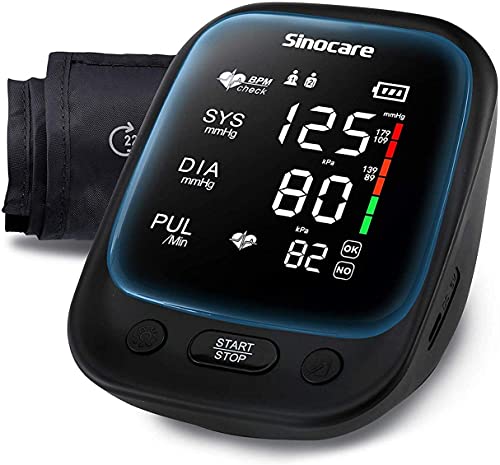 Sinocare Tensiómetro de Brazo Digital, Automática de la Presión Arterial y pulso de Frecuencia Cardíaca Detección, Brazalete Grande de 22-42 cm, 2 Memorias de Usuario (2 * 90)