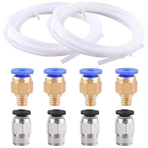 SIQUK Tubo de teflón PTFE de 2 piezas(2 metros) 4 piezas de ajuste rápido PC4-M6 4 piezas de ajuste neumático recto PC4-M10 para conectar la impresora 3D Filamento de 1.75 mm