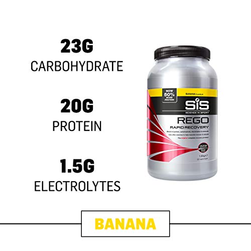 SiS REGO Bebida para Deportista de Recuperación Completa en Polvo para Batidos con Proteínas y Carbohidratos, Sin Lactosa y Sin Gluten, 1.6 kg (32 porciones), banana