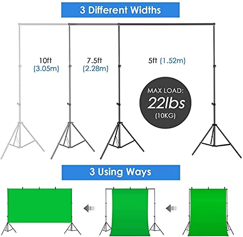 Sistema di Soporte Fondo Fotografico, 1.6X 2m Fondo Blanco Negro Verde, con Soporte Ajustable 3x2m, 3 Abrazaderas y Bolsa de Transporte para Estudio Fotográfico e Iluminación, Video y Fotografía