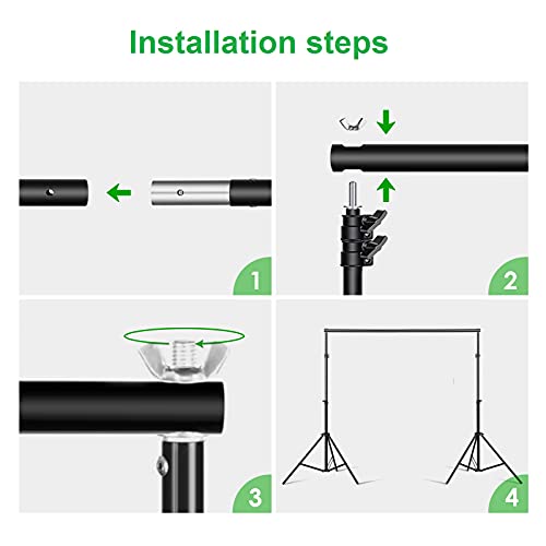 Sistema di Soporte Fondo Fotografico, 1.6X 2m Fondo Blanco Negro Verde, con Soporte Ajustable 3x2m, 3 Abrazaderas y Bolsa de Transporte para Estudio Fotográfico e Iluminación, Video y Fotografía