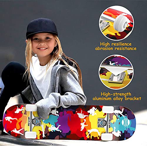 Skateboard Completo, 80 x 20 cm Monopatin Skateboard de Arce 5A de 9 Capas, Diseño Cóncavo de Cola Doble de Skateboard Niño, Adultos y Principiantes