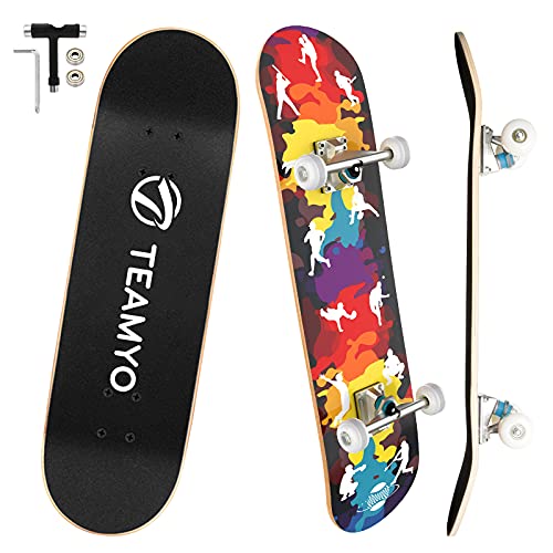 Skateboard Completo, 80 x 20 cm Monopatin Skateboard de Arce 5A de 9 Capas, Diseño Cóncavo de Cola Doble de Skateboard Niño, Adultos y Principiantes