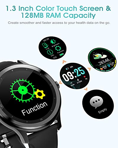 SmartWatch, 1.3 '' Fitness Tracker Hombres IP68 Impermeable, Pulseras deportivas inteligentes para hombres Monitor deportivo, Podómetro Cronómetro Monitor de frecuencia cardíaca para iOS Android