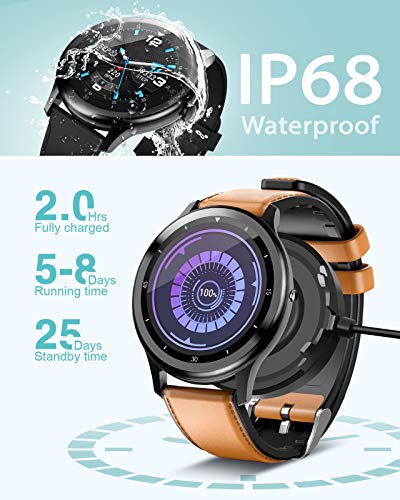 SmartWatch, 1.3 '' Fitness Tracker Hombres IP68 Impermeable, Pulseras deportivas inteligentes para hombres Monitor deportivo, Podómetro Cronómetro Monitor de frecuencia cardíaca para iOS Android