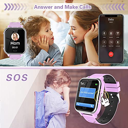 Smartwatch Niños, Reloj Teléfono con 17 Juego, Cámara, Reproductor de Música, SOS, Linterna, Despertador, Reloj Inteligente Niño con Pantalla Táctil y Protector para Niños y Niñas 4-12 Años (Morado)