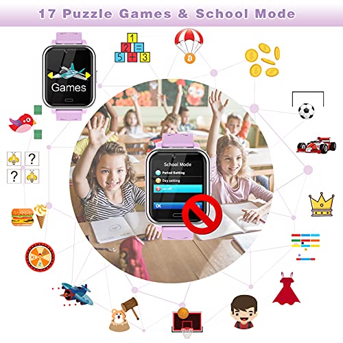 Smartwatch Niños, Reloj Teléfono con 17 Juego, Cámara, Reproductor de Música, SOS, Linterna, Despertador, Reloj Inteligente Niño con Pantalla Táctil y Protector para Niños y Niñas 4-12 Años (Morado)