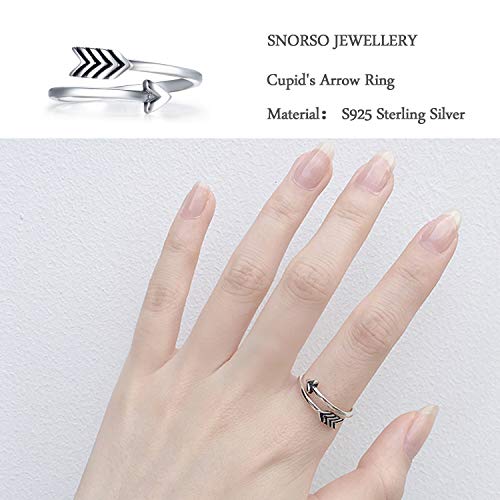 SNORSO Anillos de flecha de Cupido ajustables para mujeres y hombres, plata de ley, estilo bohemio, apilable, para nudillos