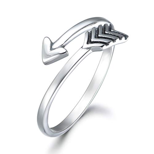 SNORSO Anillos de flecha de Cupido ajustables para mujeres y hombres, plata de ley, estilo bohemio, apilable, para nudillos