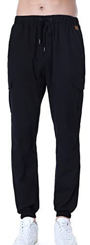 Socluer Cinturón de algodón elástico de los Hombres Pantalones de Carga Largos con cordón Bolsillos Laterales Pantalones Deportivos Pantalones de Jogging Ropa Deportiva (Negro, XL)